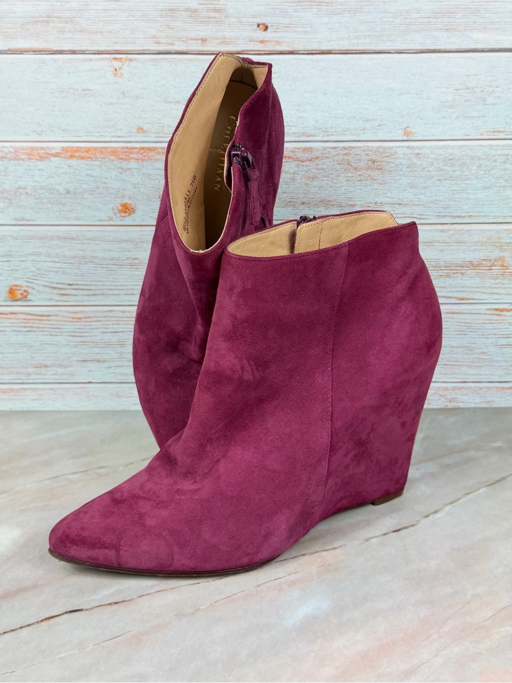 Cole Haan Magenta/Wine Suede Wedge Pointed Toe Nike Air Technology Booties